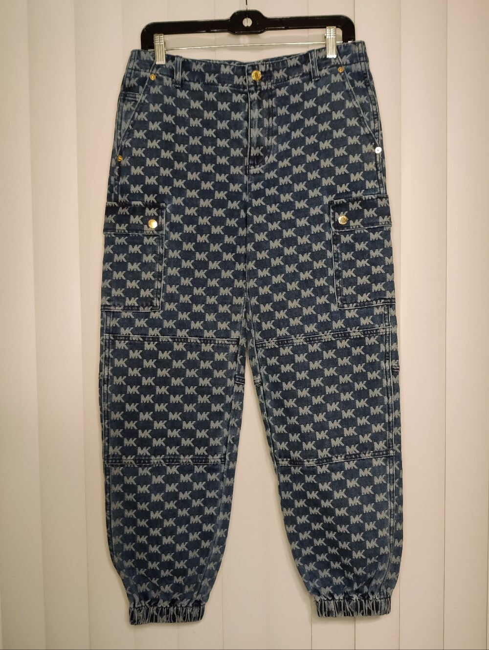 Michael Kors Logo Jacquard Denim Cargo Pants
